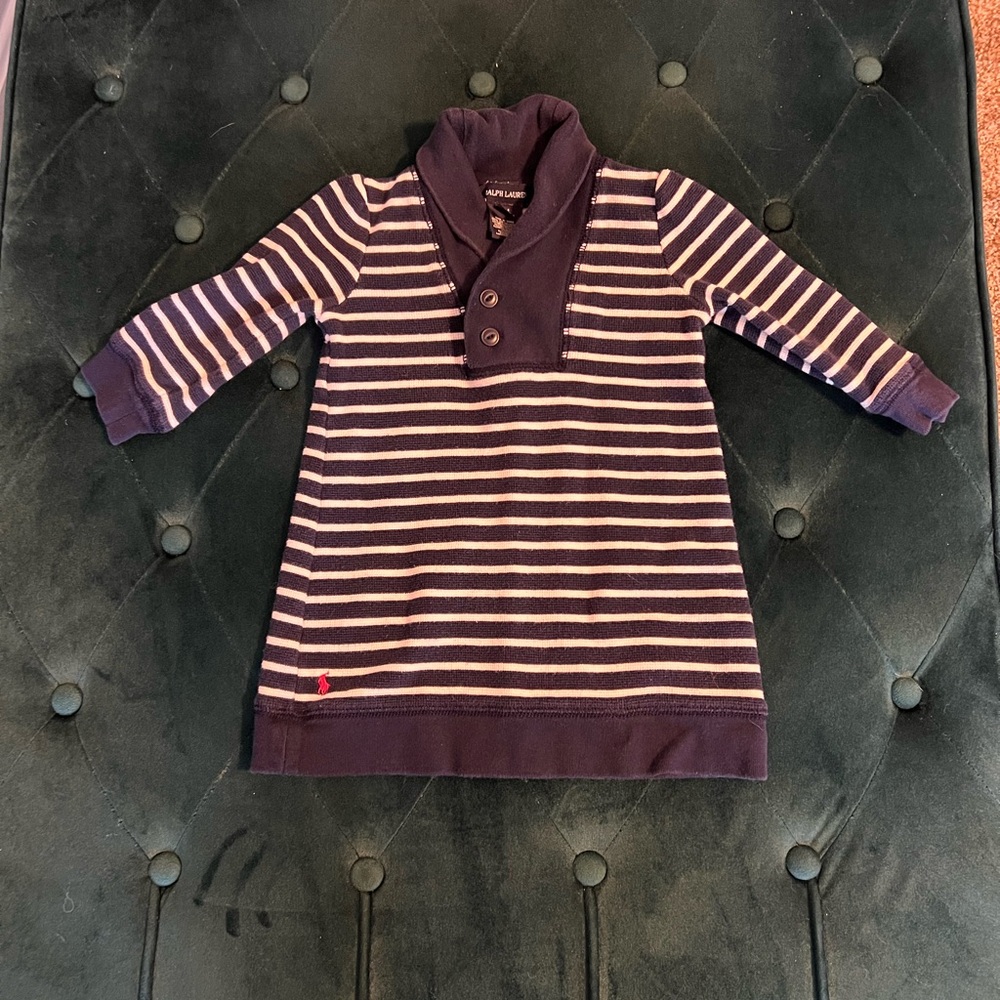 Ralph Lauren 18 Months Baby Girl Blue Striped Dress Long Sleeve